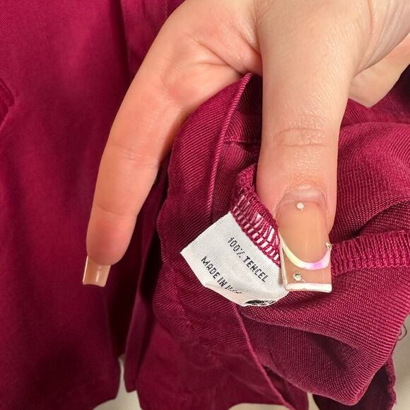 Bryn Walker Long Sleeve Button Up Blouse Dark Burgundy Size Medium Boxy Pockets - Picture 6 of 7